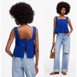 Madewell Royal Blue Square Neck Linen Tank Top